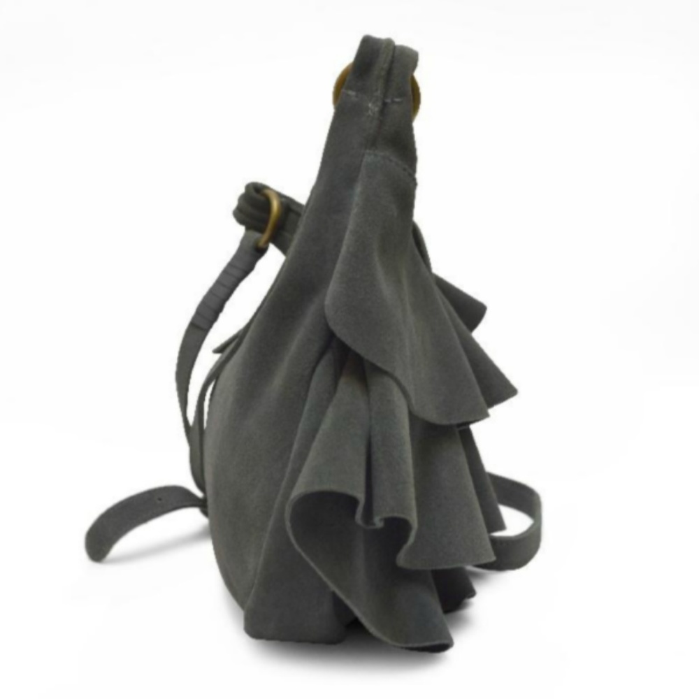 NWT Anabaglish Suede Ruffle Grey Cross Body Bag - Picture 3 of 3